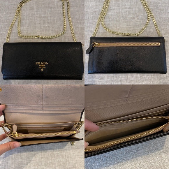 ❌SOLD❌ PRADA Saffiano Leather Flap Wallet on Chain - Picture 2 of 8